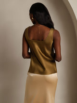 [Brown] SilkSilky-AU 19Momme Stretch Silk Charmeuse Sleeveless Scoop Neck Camisole 002
