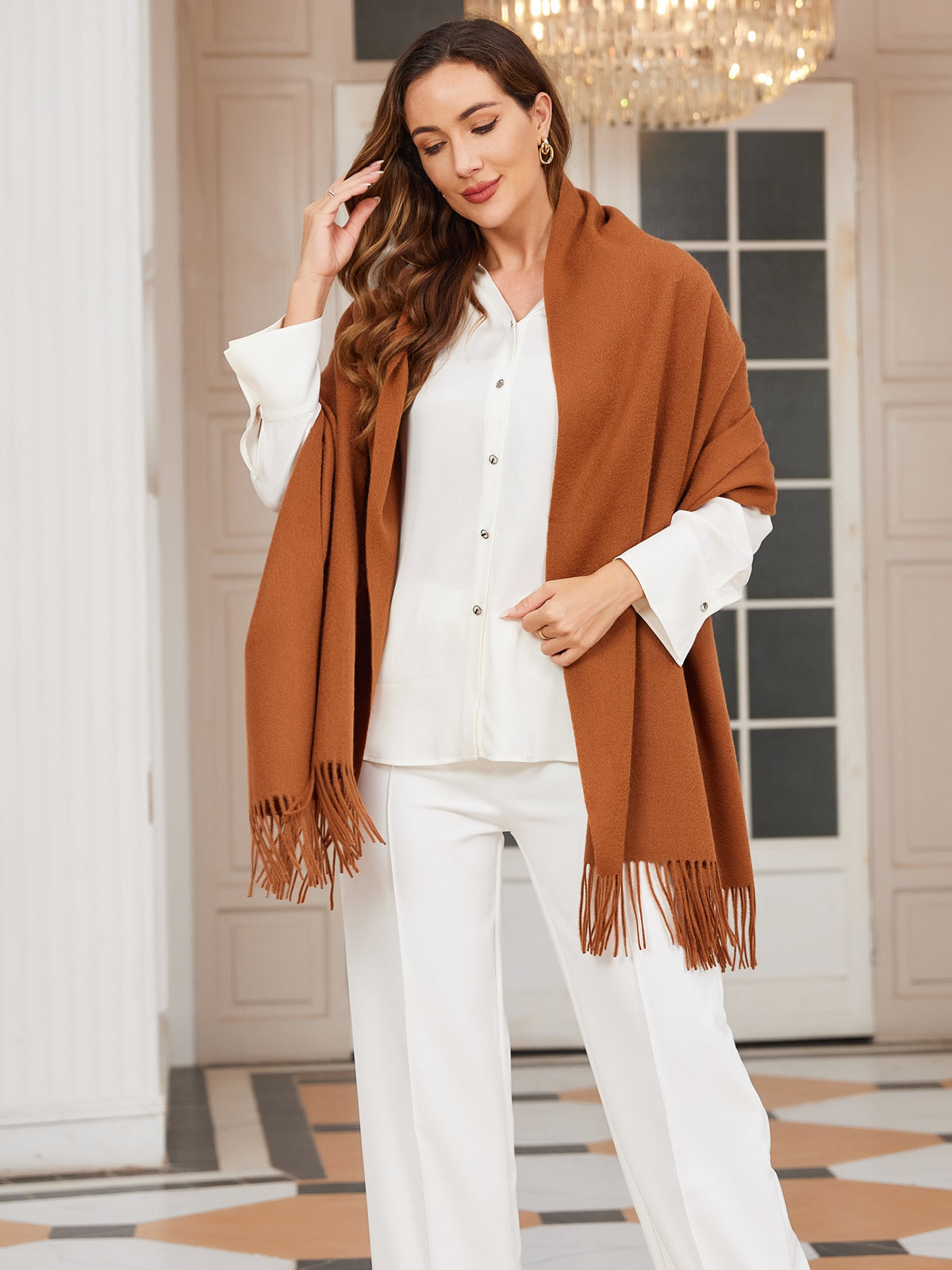 [Brown] SilkSilky-AU Wool Scarf 002