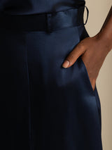 [Dark Blue] SilkSilky-AU 19Momme Stretch Silk Charmeuse Skirt 007