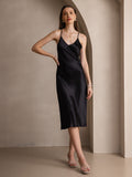 SilkSilky AU Pure Silk Sleeveless V Neck Dress Black 001