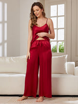 [Wine] SilkSilky-AU Spaghetti Strap V Neck Camisole Set 005