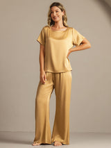 [Tan] SilkSilky-AU 19Momme Machine-Washable Silk Short Sleeve Women's Pyjamas 003