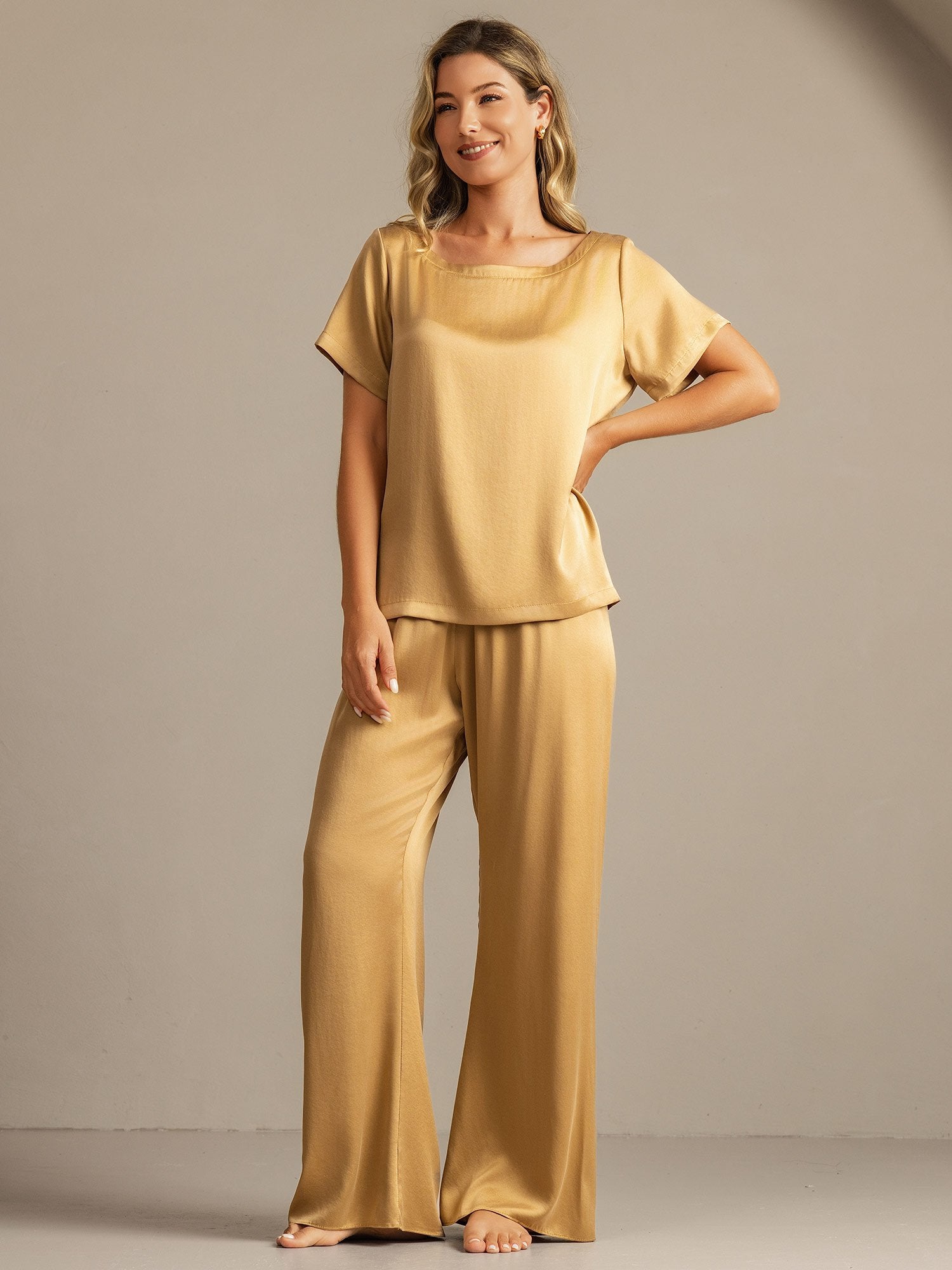 [Tan] SilkSilky-AU 19Momme Washable Silk Womens Pajamas 003