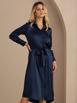[Dark Blue] SilkSilky-AU Long Sleeve Lapel Collar Dress 001