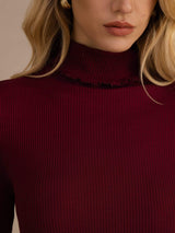 [Wine] SilkSilky-AU Long Sleeve Turtle Neck Women's T-Shirt 006