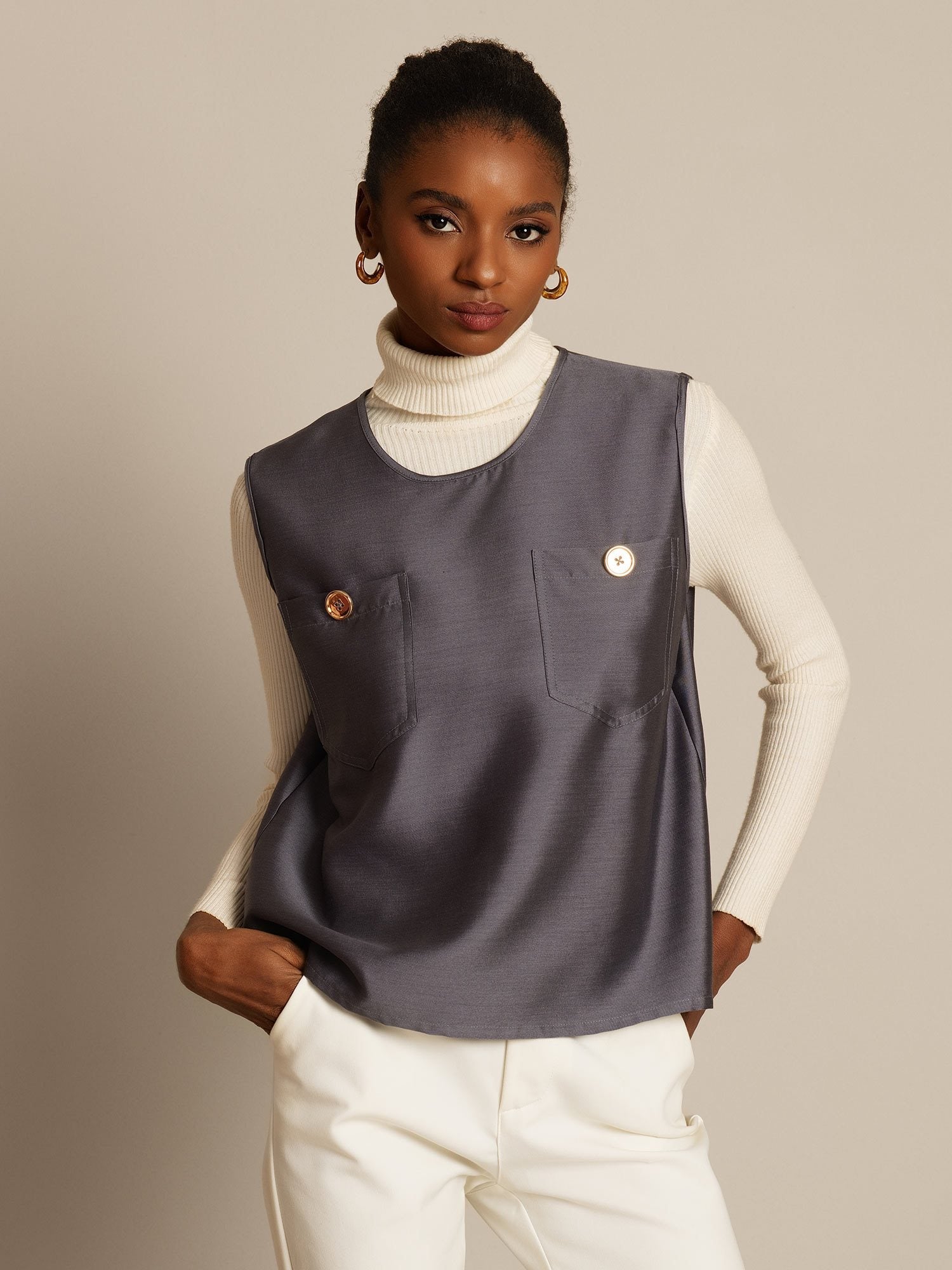 [Gray] SilkSilky-AU 32Momme Wool Womens Vest 001,