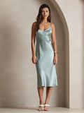 SilkSilky AU 19Momme Pure Silk Sleeveless V Neck Dress MintGreen 003