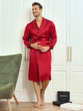 SilkSilky AU Pure Silk Long Sleeve Lapel Men's Dressing Gown Wine 004