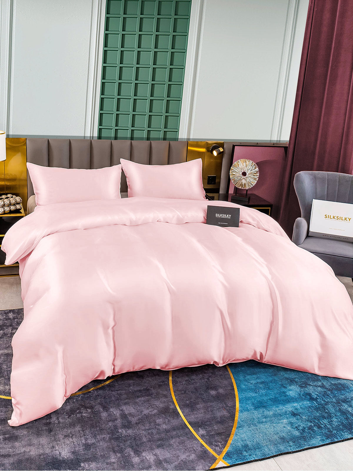 SilkSilky AU 25Momme Pure Silk Bedding Set Pink 003