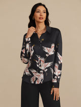 [Black] SilkSilky-AU 19Momme Long Sleeve Lapel Collar Women's Shirt 005