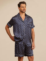 [Navy Chain] SilkSilky-AU Short Sleeve Notch Collar Men's Pyjamas 003