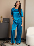 SilkSilky AU Pure Silk Half Sleeve Round Neck Women's Pyjamas Teal 004