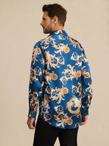 [Navy Dragon] SilkSilky-AU Long Sleeve Lapel Collar Men's Shirt 002