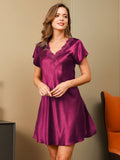 SilkSilky AU Pure Silk Short Sleeve Sweetheart Neck Nightgown Wine 004