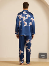 [Dark Blue] SilkSilky-AU Long Sleeve Lapel Collar Men's Pyjamas 002