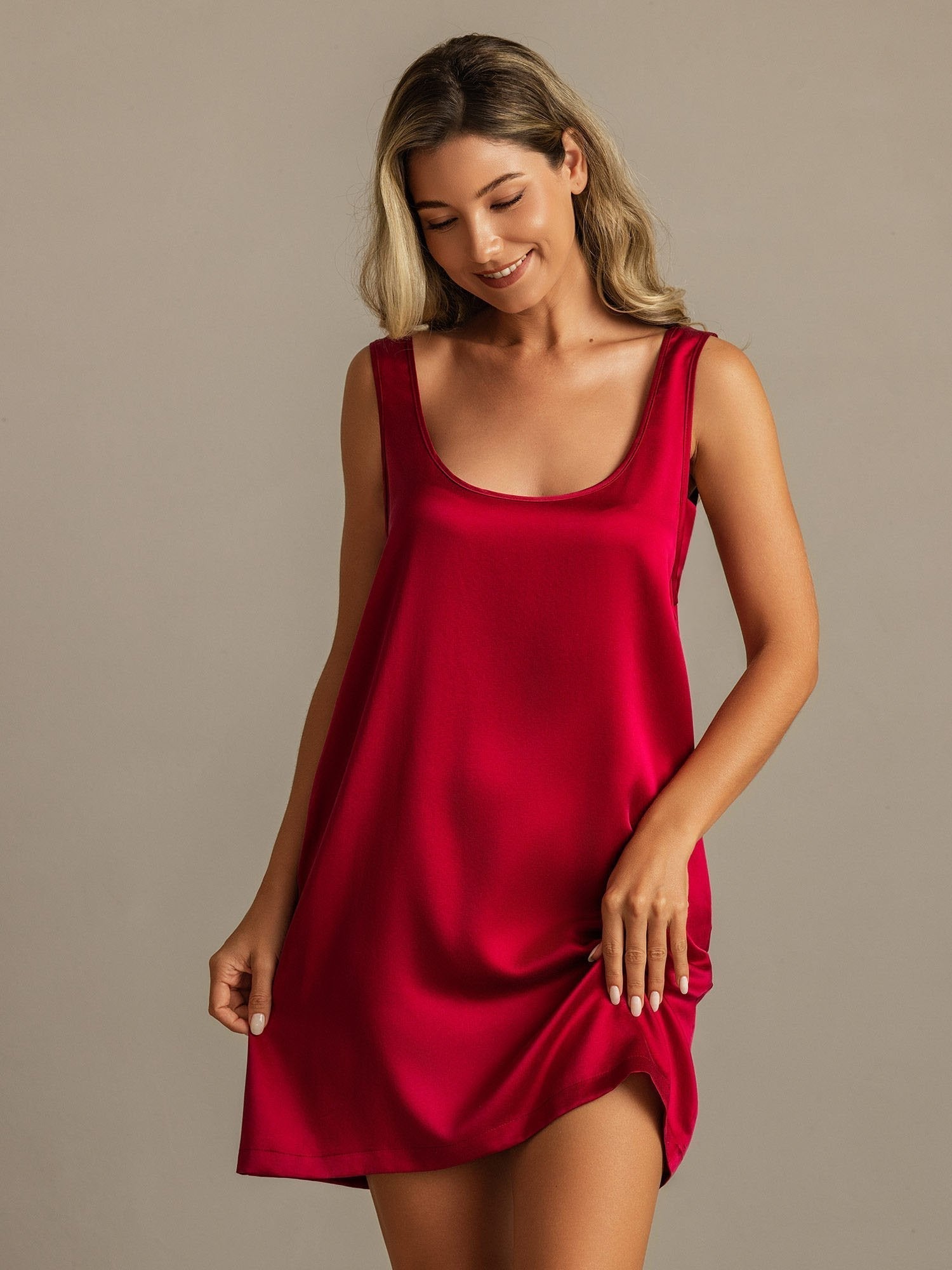 [Wine] SilkSilky-AU 19Momme Machine-Washable Silk Nightgown 007