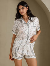 [White Leopard] SilkSilky-AU Short Sleeve Notch Collar Women's Pyjamas 004