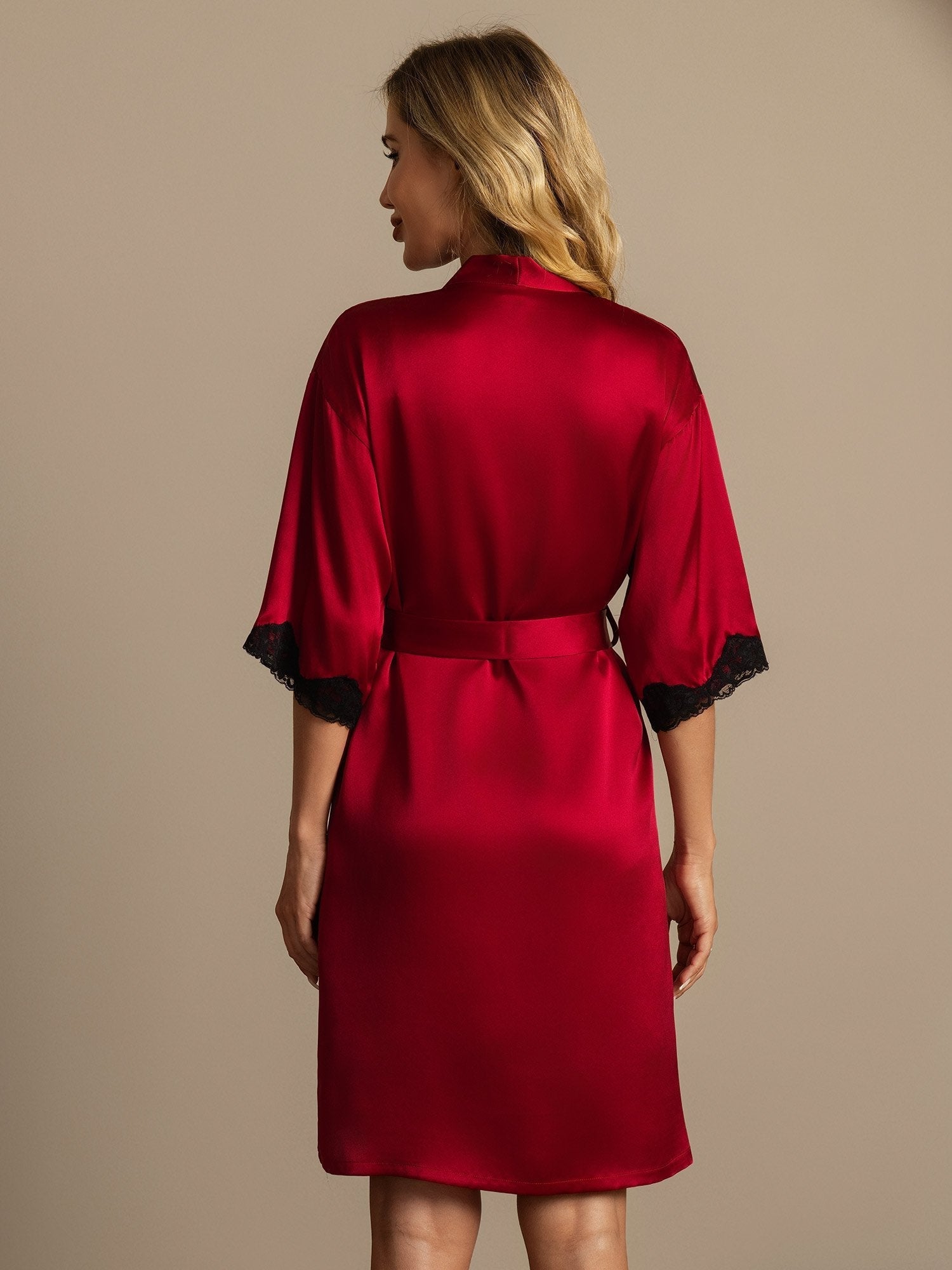 [Wine] SilkSilky-AU Half Sleeve Women's Dressing Gown 002