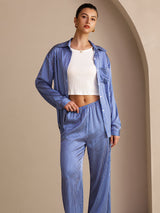 [Blue Pinstripe] SilkSilky-AU Long Sleeve Lapel Collar Women's Outfit Sets 003