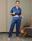 Piping Trim Men‘s Pure Silk Pajama Set 2Pcs