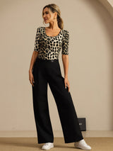 [Leopard] SilkSilky-AU 100% Silk Jersey Half Sleeve Scoop Neck Women's T-Shirt 008