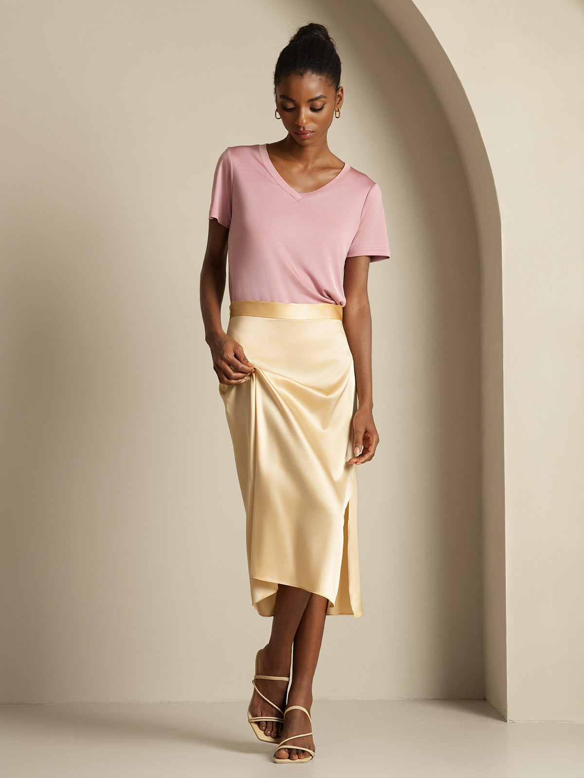 [Champagne] SilkSilky-AU 19Momme Silk Skirt 005