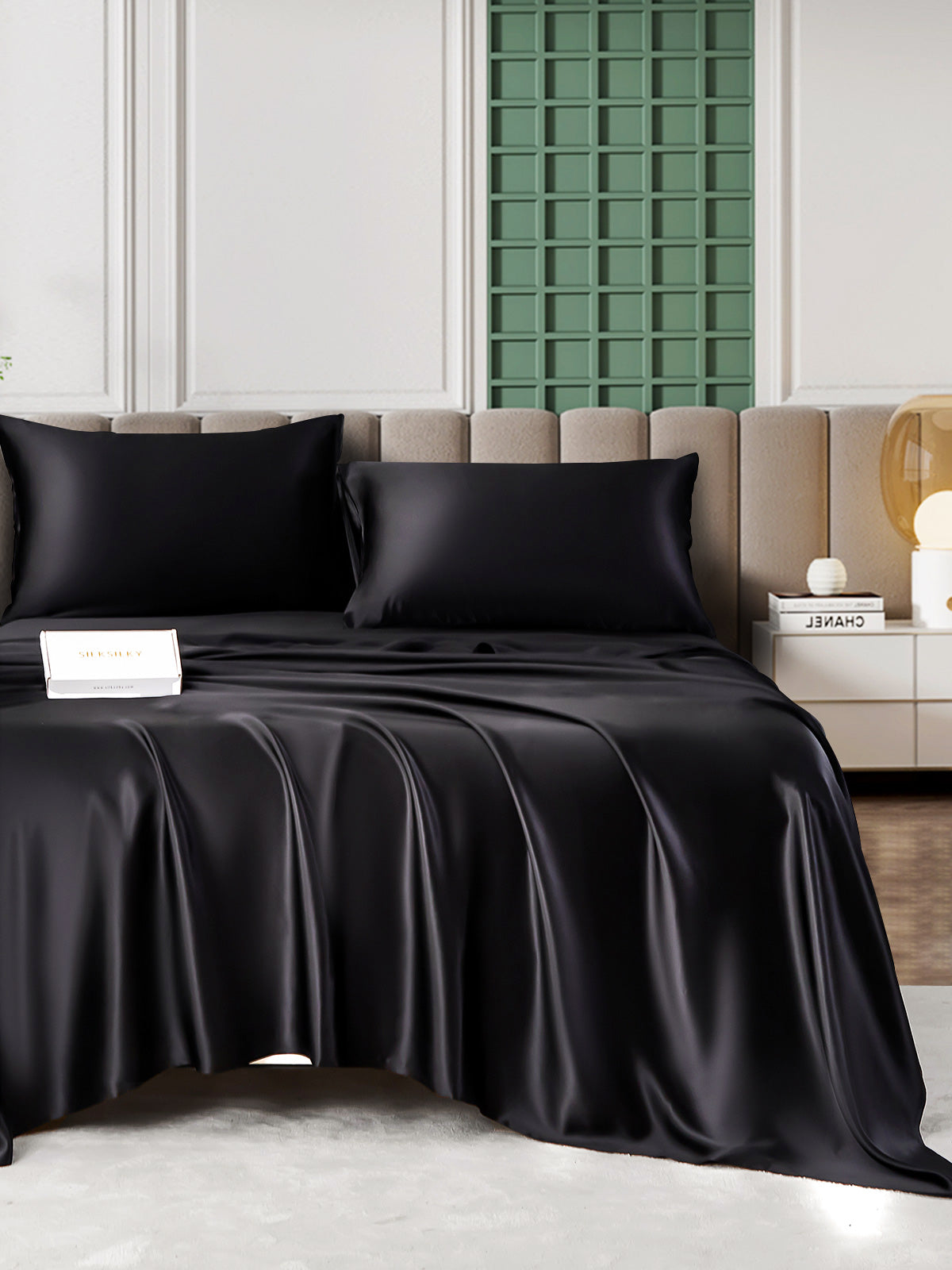 SilkSilky AU 25Momme Pure Silk Bedding Set Black 001