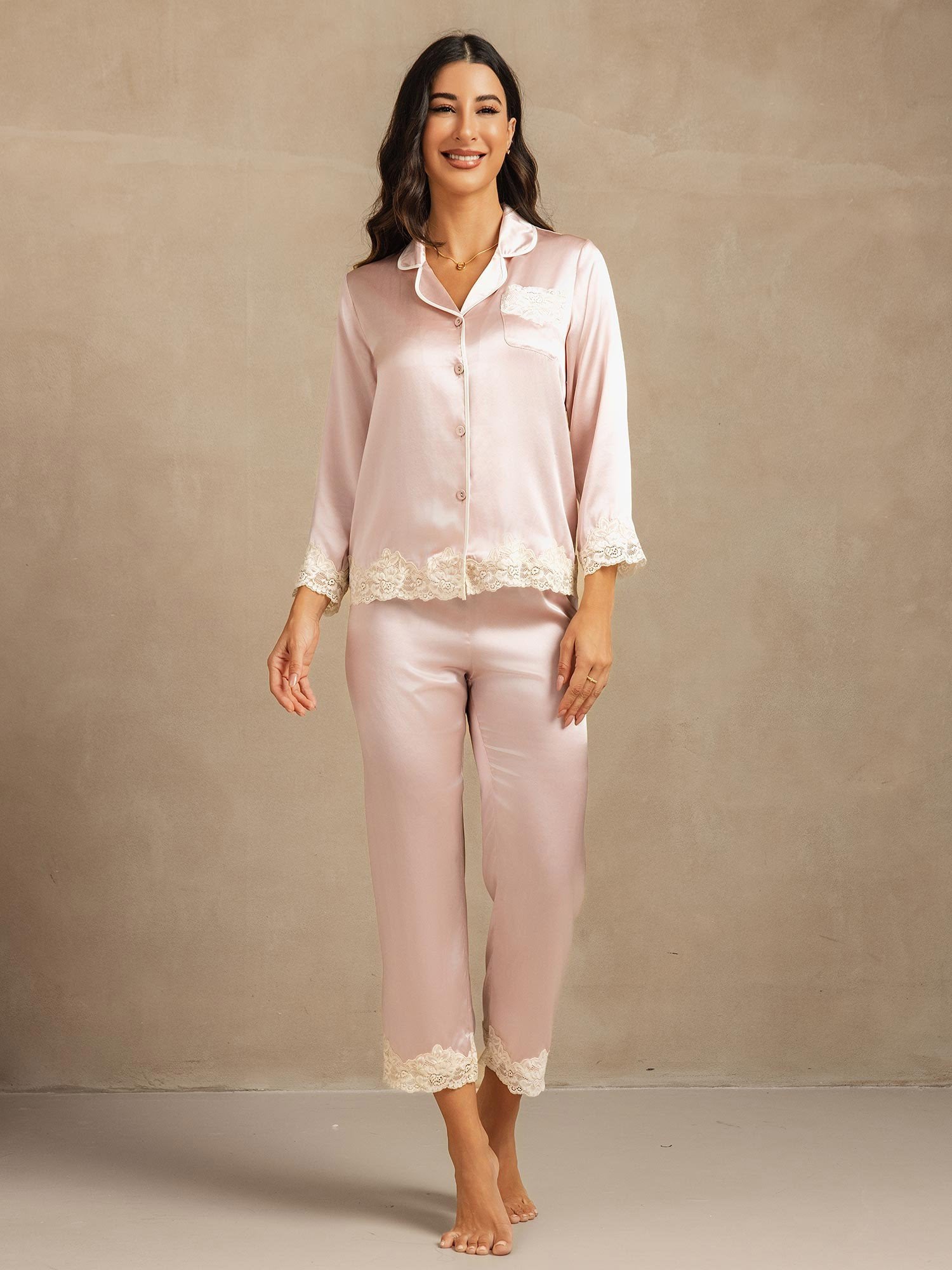 [Pink] SilkSilky-AU Pure Silk Womens Pajamas 003