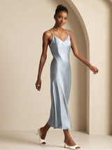[Grayish Blue] SilkSilky-AU Sleeveless V Neck Dress 004