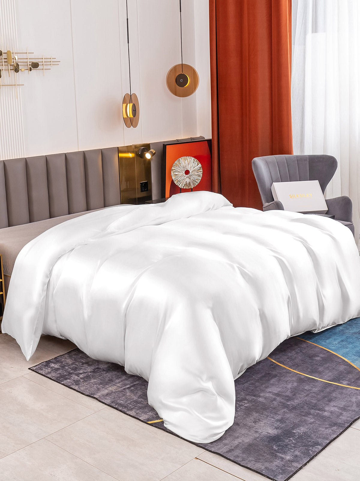 [White] SilkSilky-AU 19Momme Duvet Covers 001