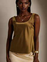[Brown] SilkSilky-AU 19Momme Stretch Silk Charmeuse Sleeveless Scoop Neck Camisole 004