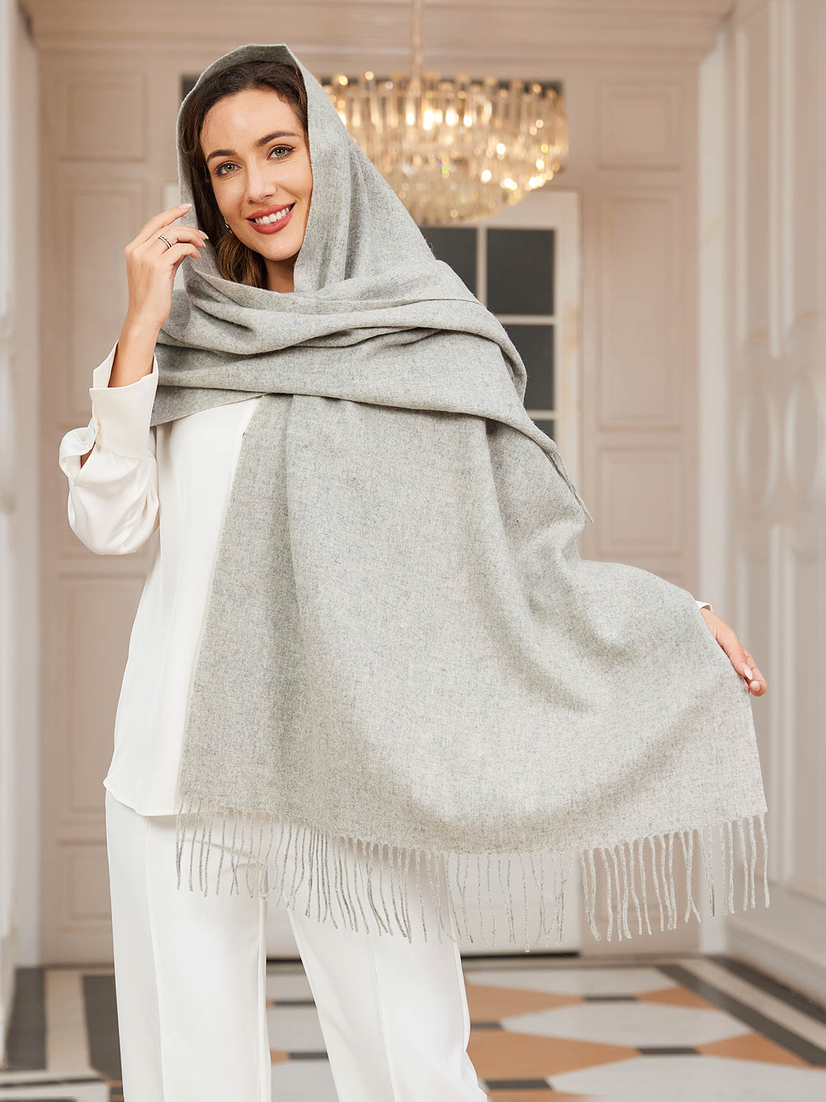 [Light Gray] SilkSilky-AU Wool Scarf 001