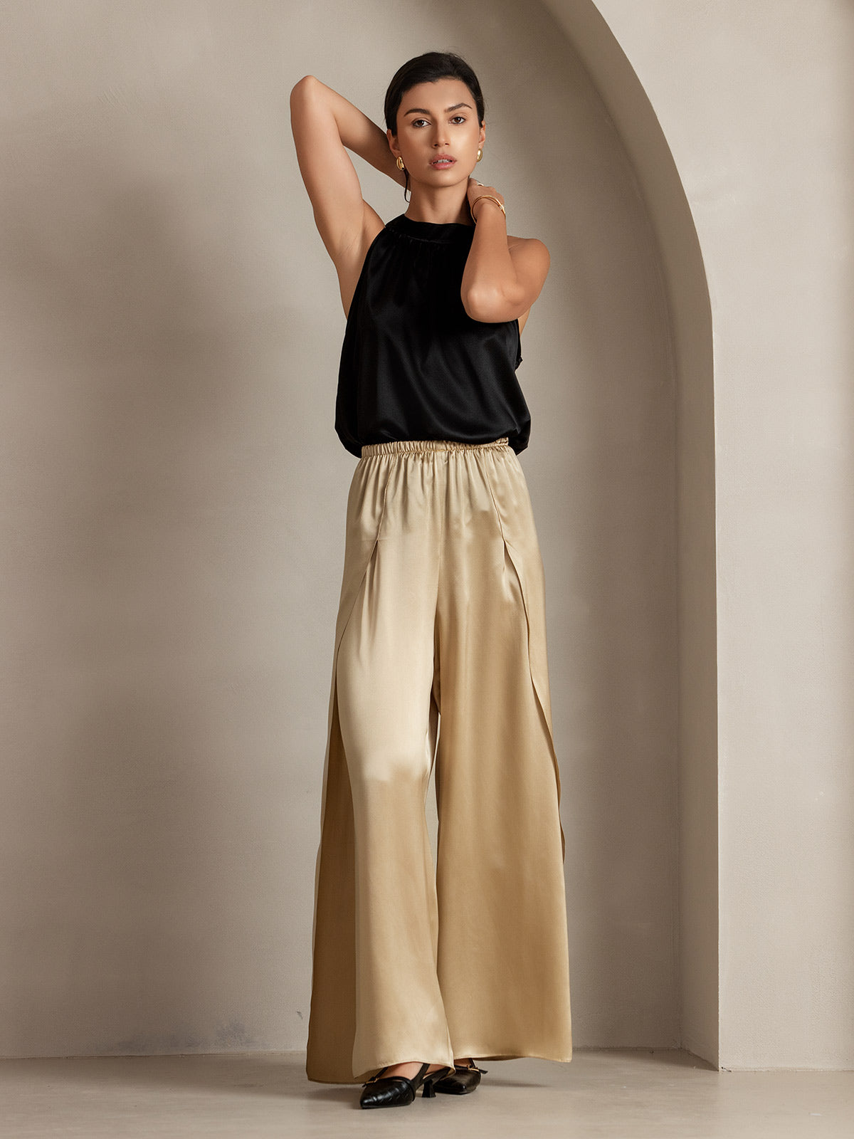[Champagne] SilkSilky-AU 19Momme Silk Split Women's Pants 011