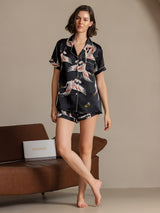 [Black] SilkSilky-AU 19Momme Short Sleeve Notch Collar Women's Pyjamas 006