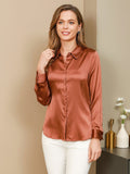 SilkSilky-AU Silk Long Sleeve Collar Women's Shirt Coffee 001