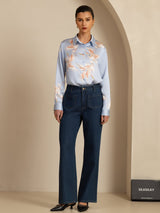 [Light Blue] SilkSilky-AU 19Momme Long Sleeve Lapel Collar Women's Shirt 007