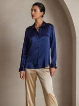 [Dark Blue] SilkSilky-AU Long Sleeve Lapel Collar Women's Shirt 001