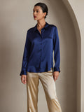 SilkSilky-AU Silk Long Sleeve Collar Women's Shirt DarkBlue 001