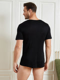 SilkSilky-AU Silk Knitted Short Sleeve Round Neck Men's T-Shirt Black 002