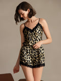 SilkSilky-AU Pure Silk V Neck Camisole Set Leopard 006