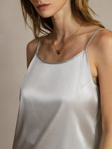 [Silver] SilkSilky-AU 19Momme Stretch Silk Charmeuse Spaghetti Strap Scoop Neck Camisole 005