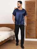 SilkSilky AU Pure Silk Short Sleeve Round Neck Men's T Shirt DarkBlue 003