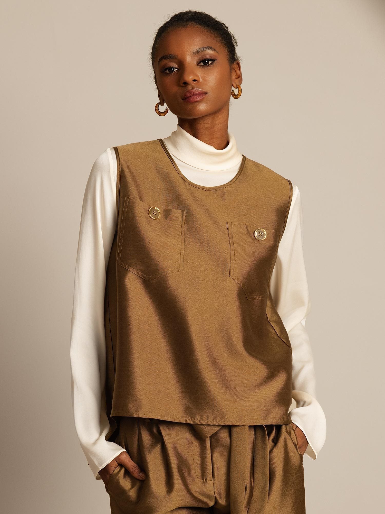 [Bronze] SilkSilky-AU 32Momme Wool Womens Vest 001,