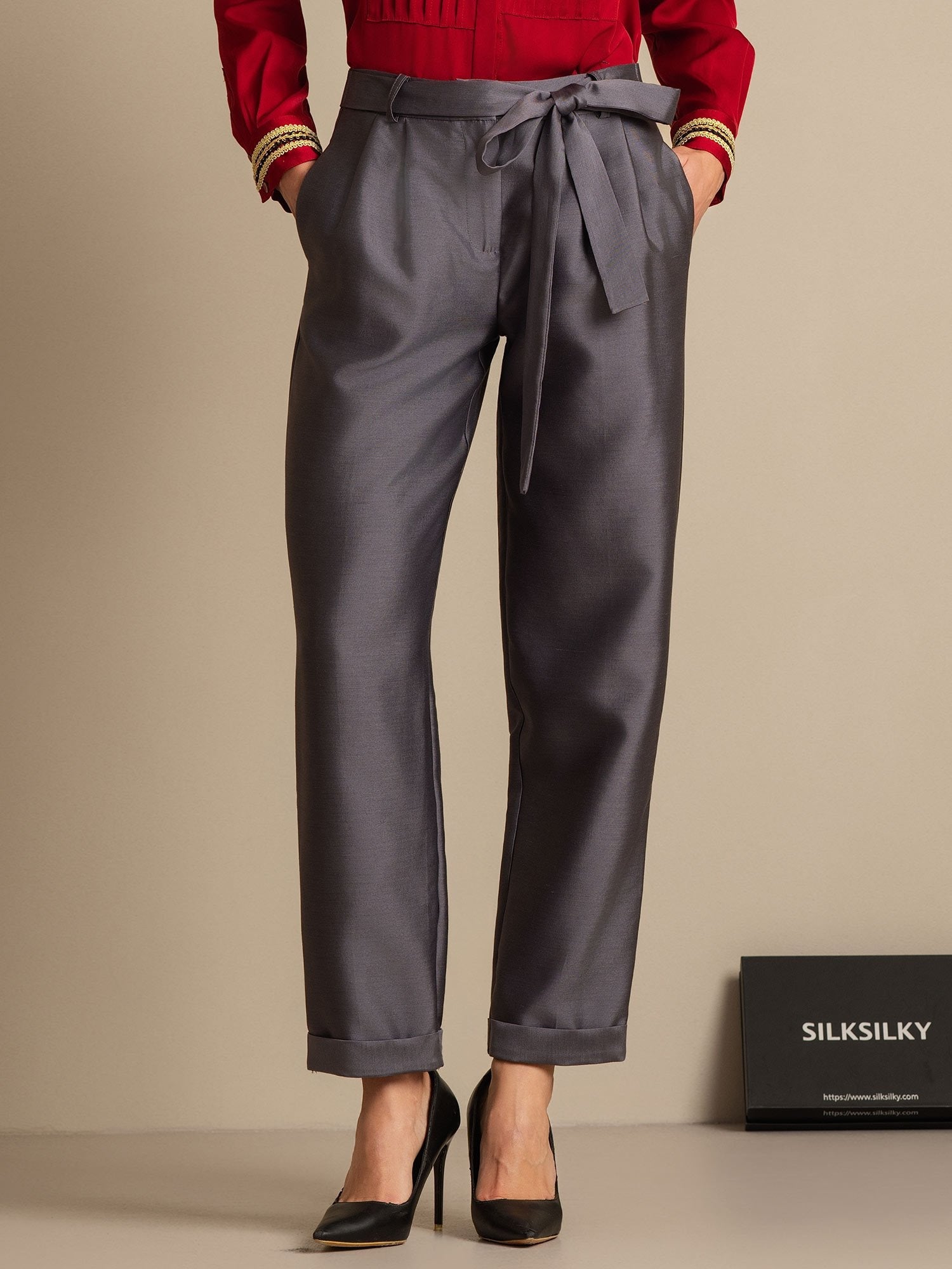 [Gray] SilkSilky-AU 32Momme Wool Womens Pants 001,