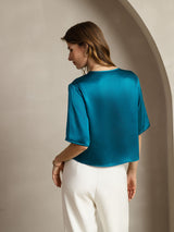[Teal] SilkSilky-AU Half Sleeve Scoop Neck Women's T-Shirt 002