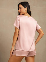 [Peach Skin] SilkSilky-AU 19Momme Machine-Washable Silk Short Sleeve Round Neck Women's Pyjamas 002