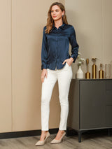 [Dark Blue] SilkSilky-AU Long Sleeve Lapel Collar Women's Shirt 006