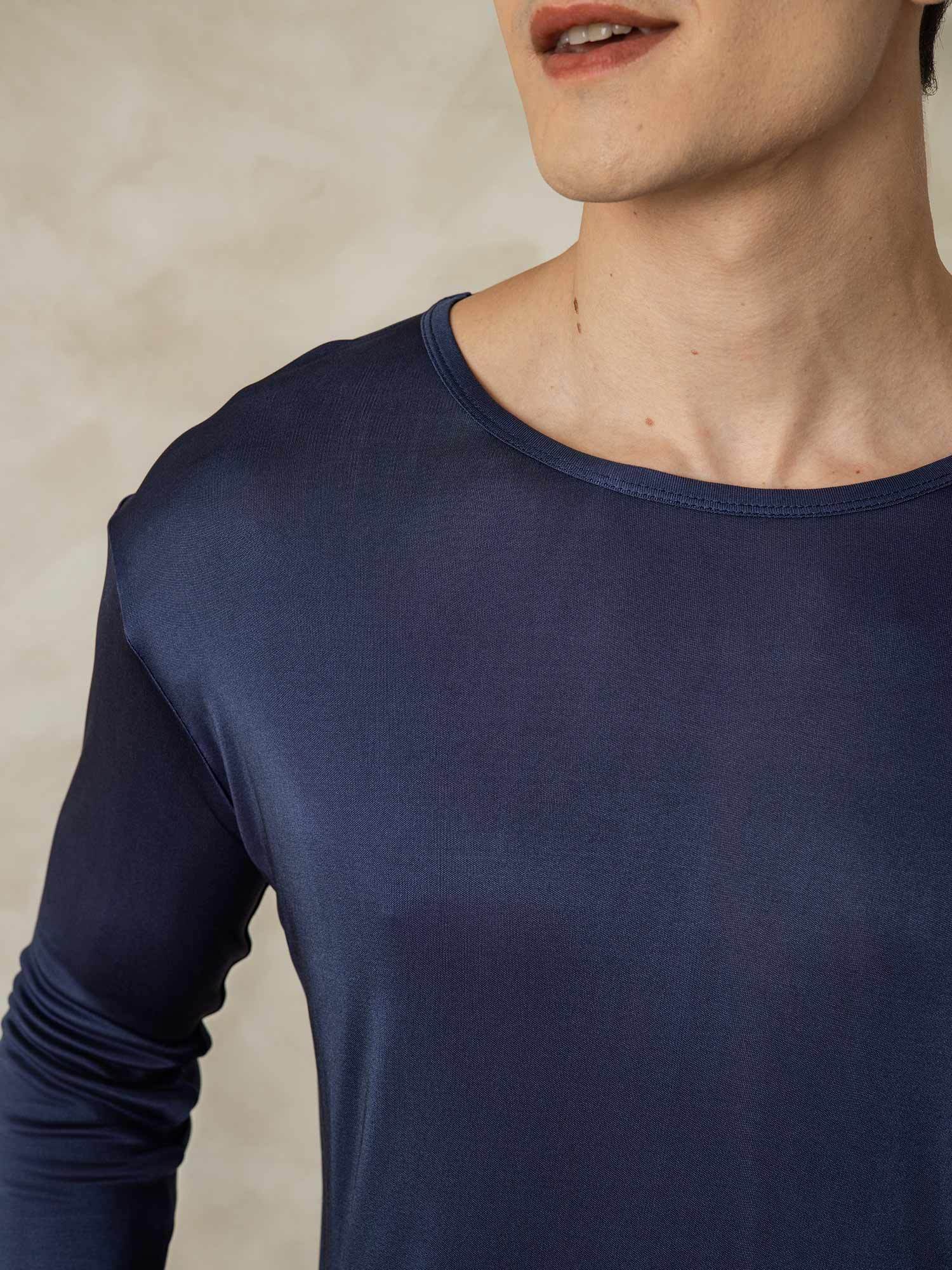 [DarkBlue] SilkSilky-AU Silk Knitted Round Neck Men's Pyjamas 004