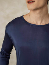 [Dark Blue] SilkSilky-AU Silk Jersey Long Sleeve Round Neck Men's Long Johns 004