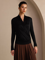 [Black] SilkSilky-AU Long Sleeve Wrap Women's Blouse 004